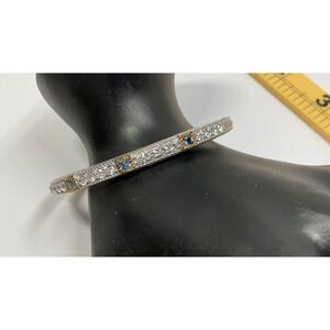 Judith Ripka Sterling Silver 925 Blue Topaz Diamonique Hinged Cuff Bracelet Avg